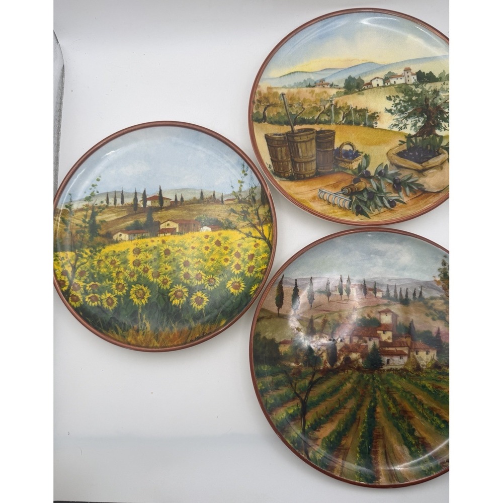 CMG Portugal Tuscan Countryside Decorative Plates Set of 3 Sunflower Vineyard 8"